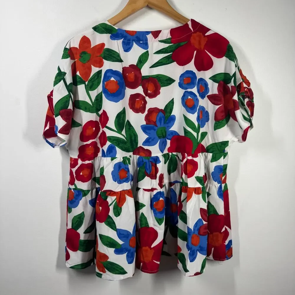 Umgee Floral Blouse - Red, Green, Blue - Picture 2 of 7
